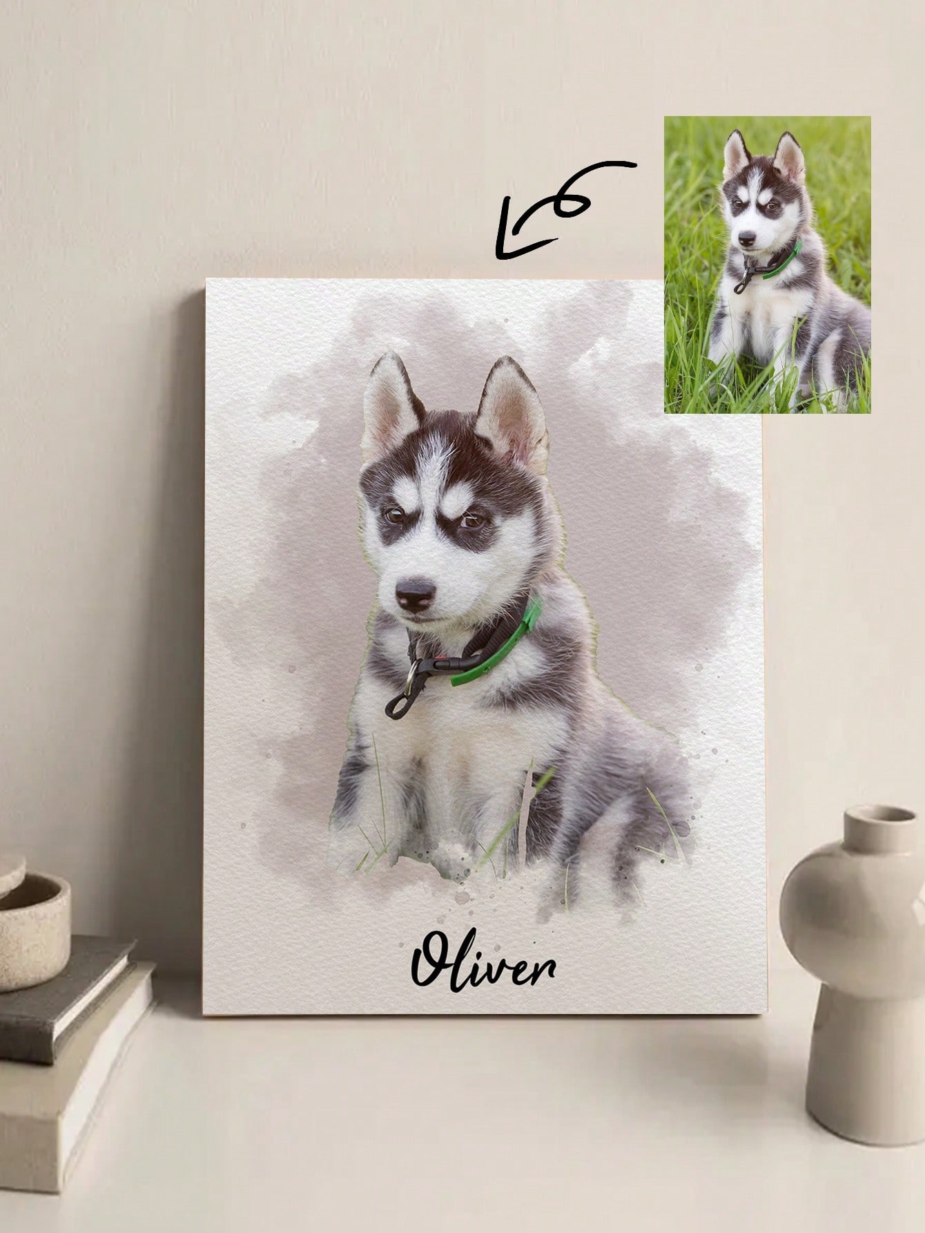 Pet Portrait Custom - Индивидуальная фоторамка с акварельным портретом питомца,