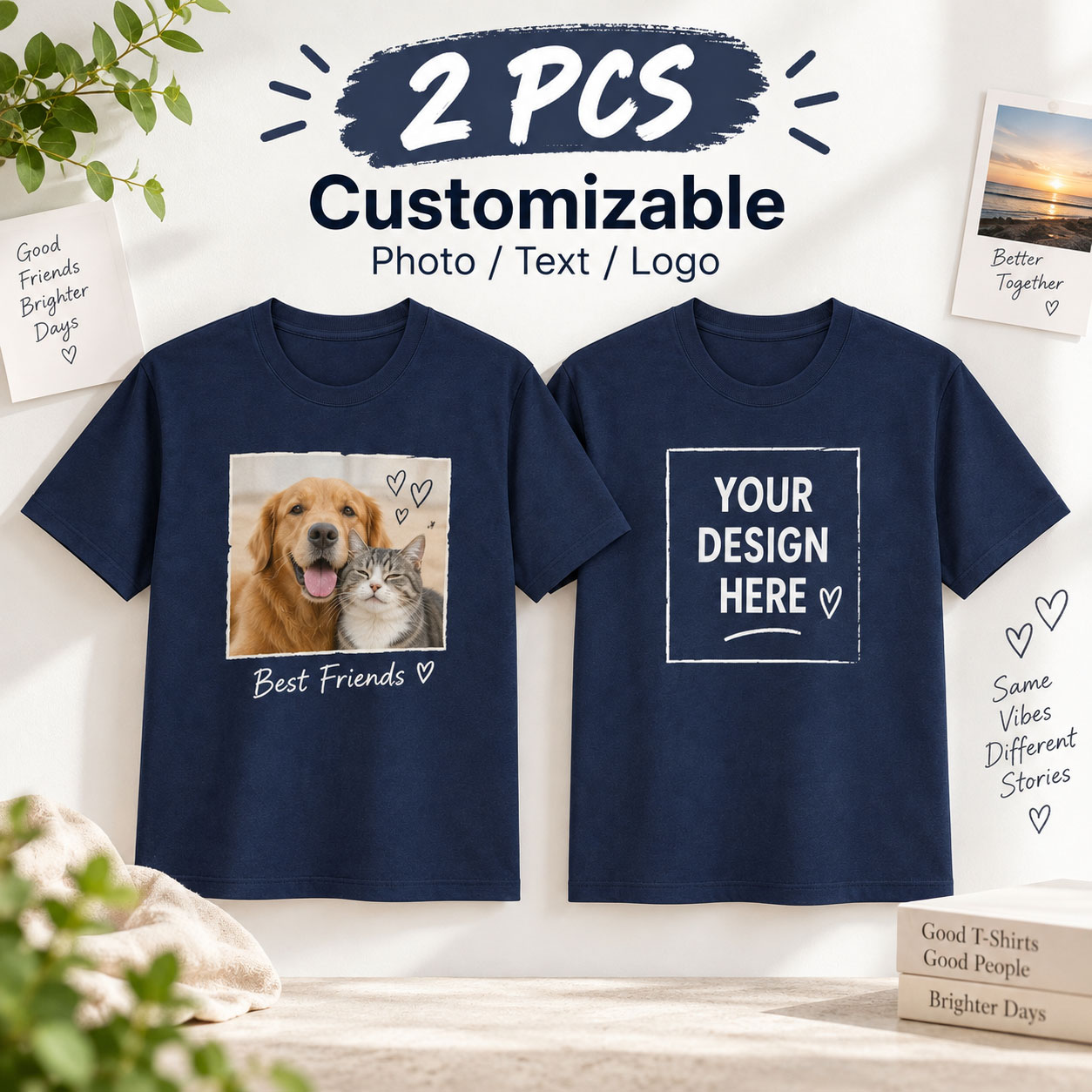 Pet Portrait Custom - 2 шт. футболок с индивидуальным дизайном: